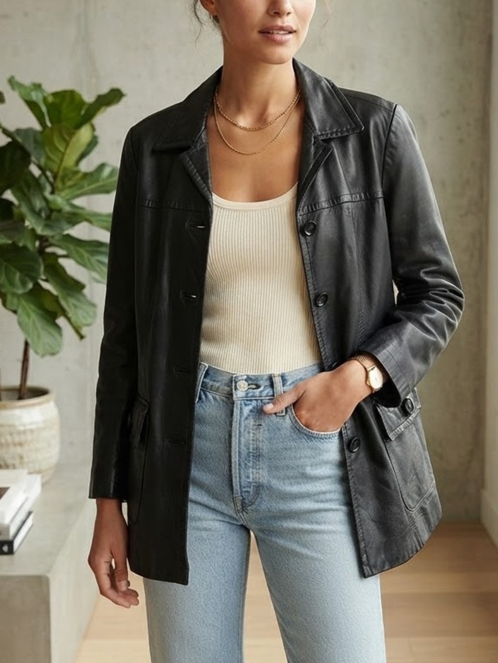 Y2K Vintage Paradox Black 100% Leather Blazer Jacket